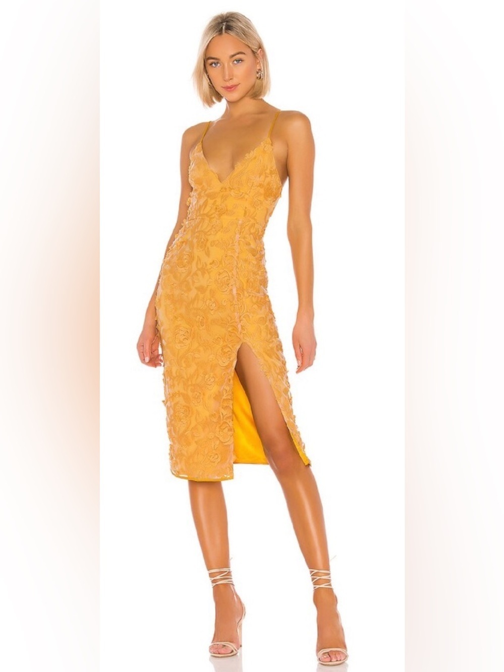 Lovers & Friends Yellow Goldenrod Saba Midi Lade Dress Small